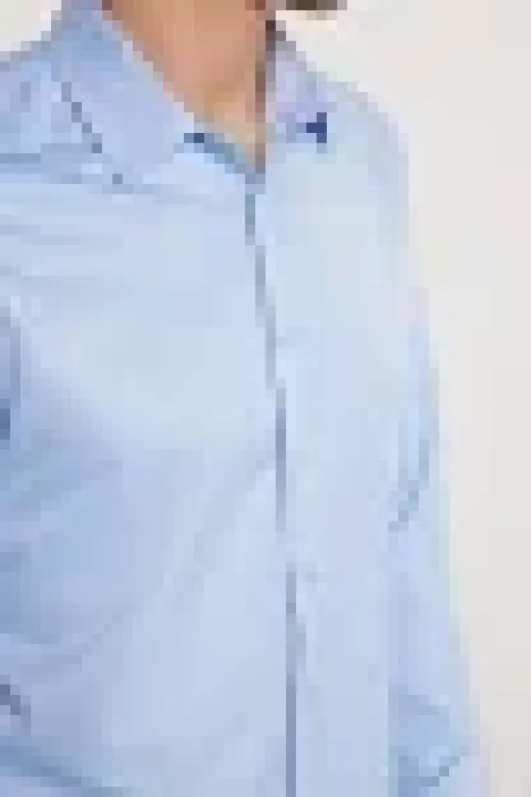 Slim Fit Uzun Kollu Kolay Ütü Teri Emen Nefes Alan Doku Kravatlık Dört Mevsim Mavi Erkek Gömlek