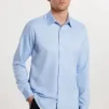 Slim Fit Uzun Kollu Kolay Ütü Teri Emen Nefes Alan Doku Kravatlık Dört Mevsim Mavi Erkek Gömlek