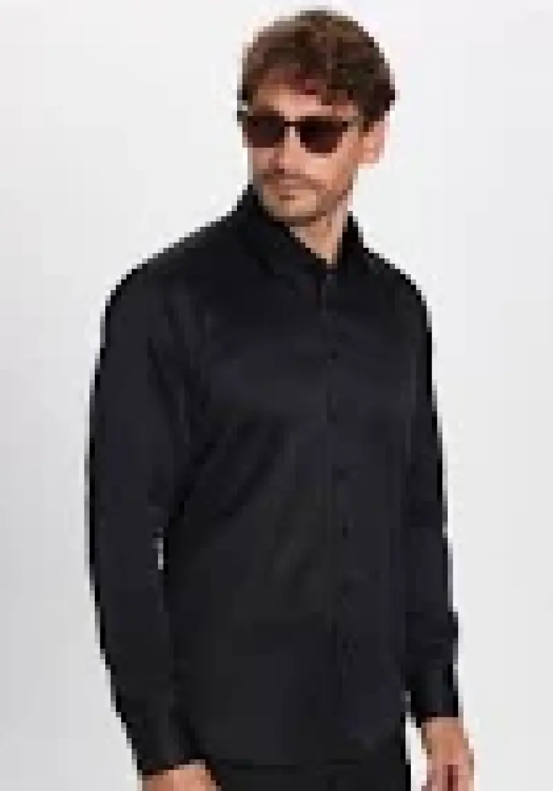 Tudors Slim Fit Düz Siyah Erkek Gömlek