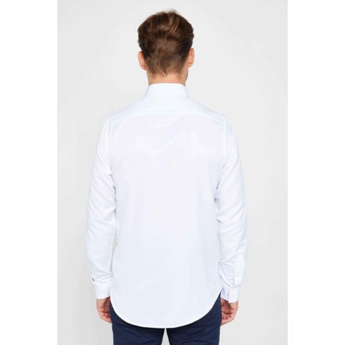 Slim Fit Uzun Kollu Kolay Ütü Teri Emen Nefes Alan Doku Kravatlık Dört Mevsim Beyaz Erkek Gömlek