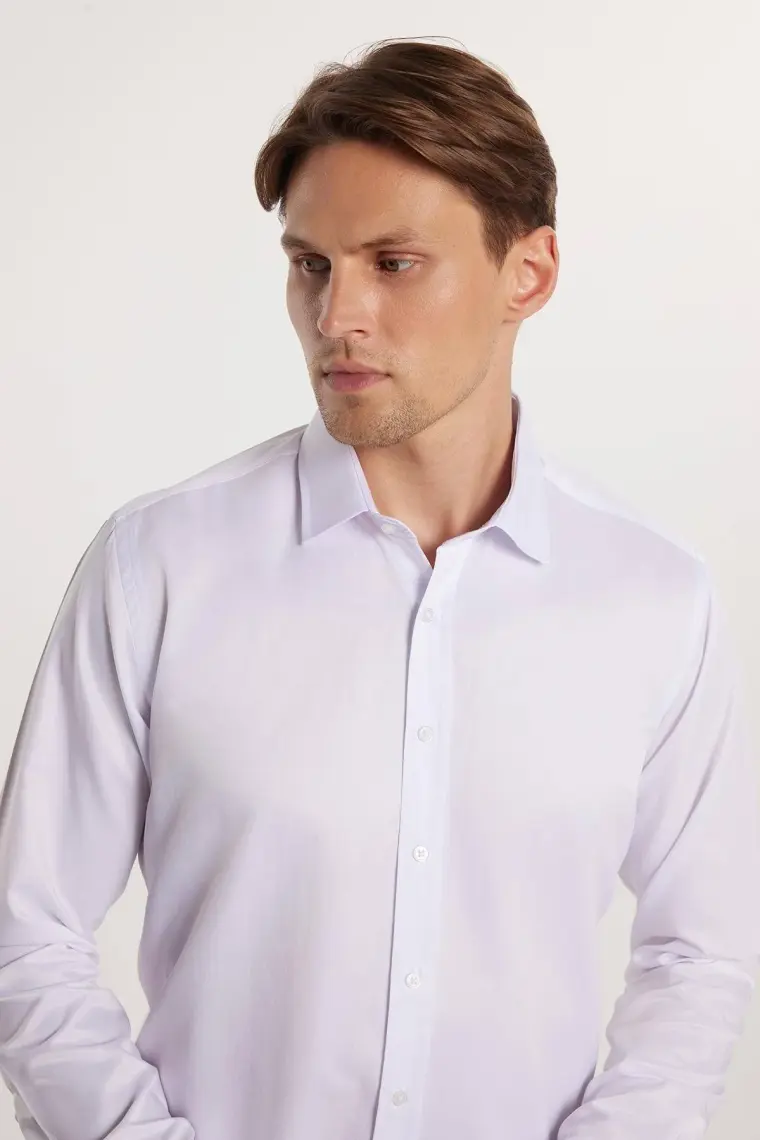 Tudors Modern Slim Fit Düz Saten Erkek Gömlek