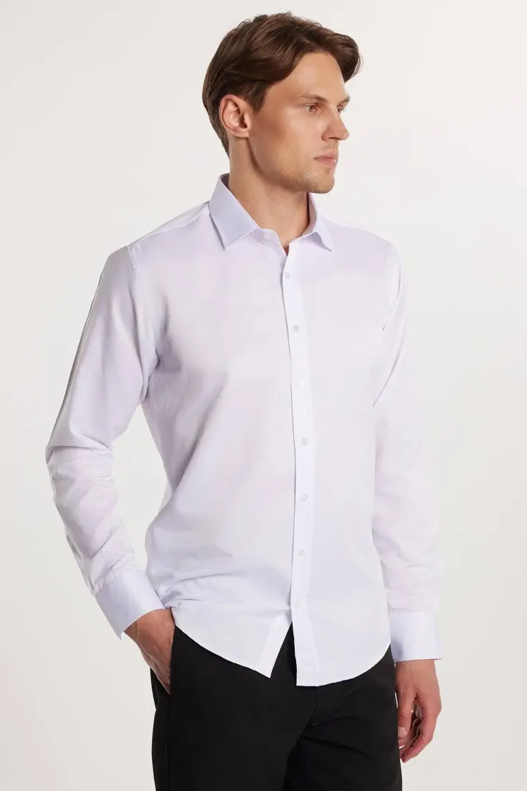 Tudors Modern Slim Fit Düz Saten Erkek Gömlek