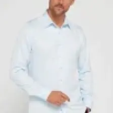 Tudors Slim Fit Uzun Kollu Kolay Ütü Teri Emen Nefes Alan Doku Kravatlık Dört Mevsim Mavi Erkek Gömlek