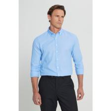 Altınyıldız Classics Erkek Mavi Düğmeli Yaka Kolay Ütülenebilir Pamuklu Slim Fit Dar Kesim Oxford Gömlek