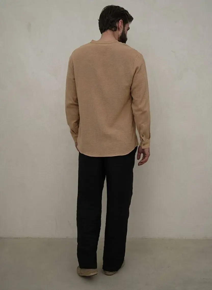 Bohemai Owen Erkek Oversize Hakim Yaka Caramel Müslin Gömlek