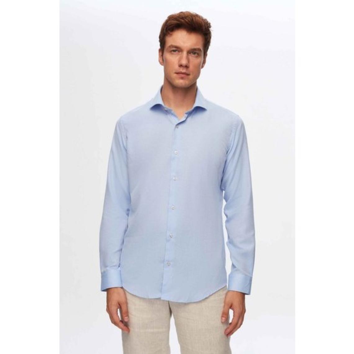 Slim Fit Mavi Italyan Yaka Armürlü Uzun Kollu Kolay Ütülenebilir Nefes Alan Dört Mevsim Göm 2HF02ORT3185