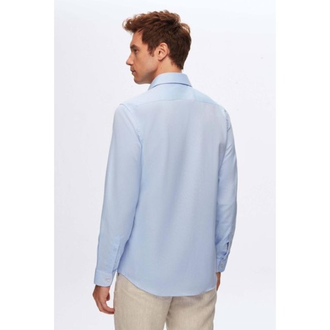 Slim Fit Mavi Italyan Yaka Armürlü Uzun Kollu Kolay Ütülenebilir Nefes Alan Dört Mevsim Göm 2HF02ORT3185