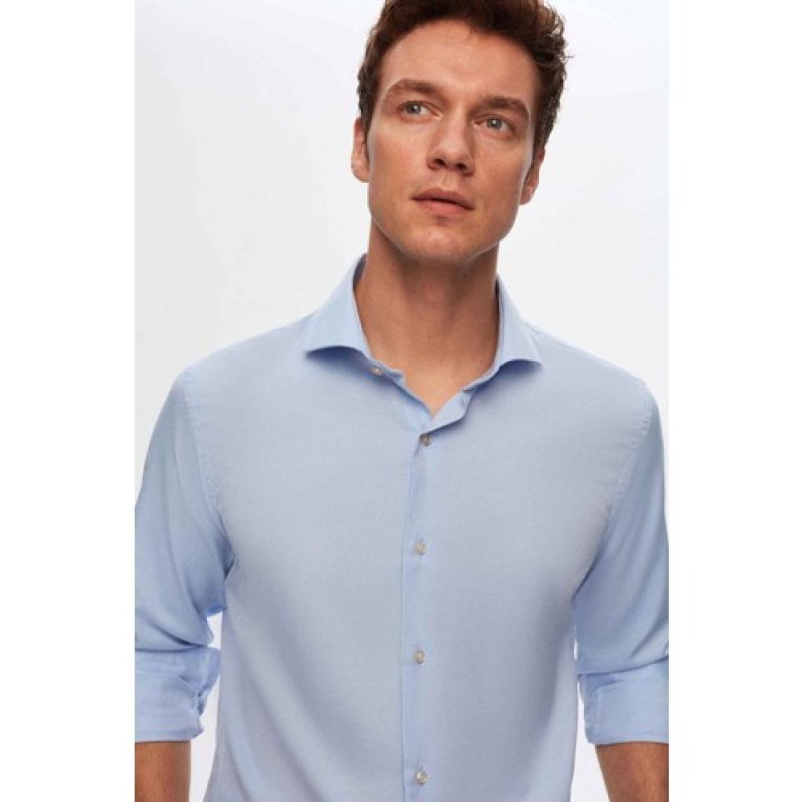 Slim Fit Mavi Italyan Yaka Armürlü Uzun Kollu Kolay Ütülenebilir Nefes Alan Dört Mevsim Göm 2HF02ORT3185