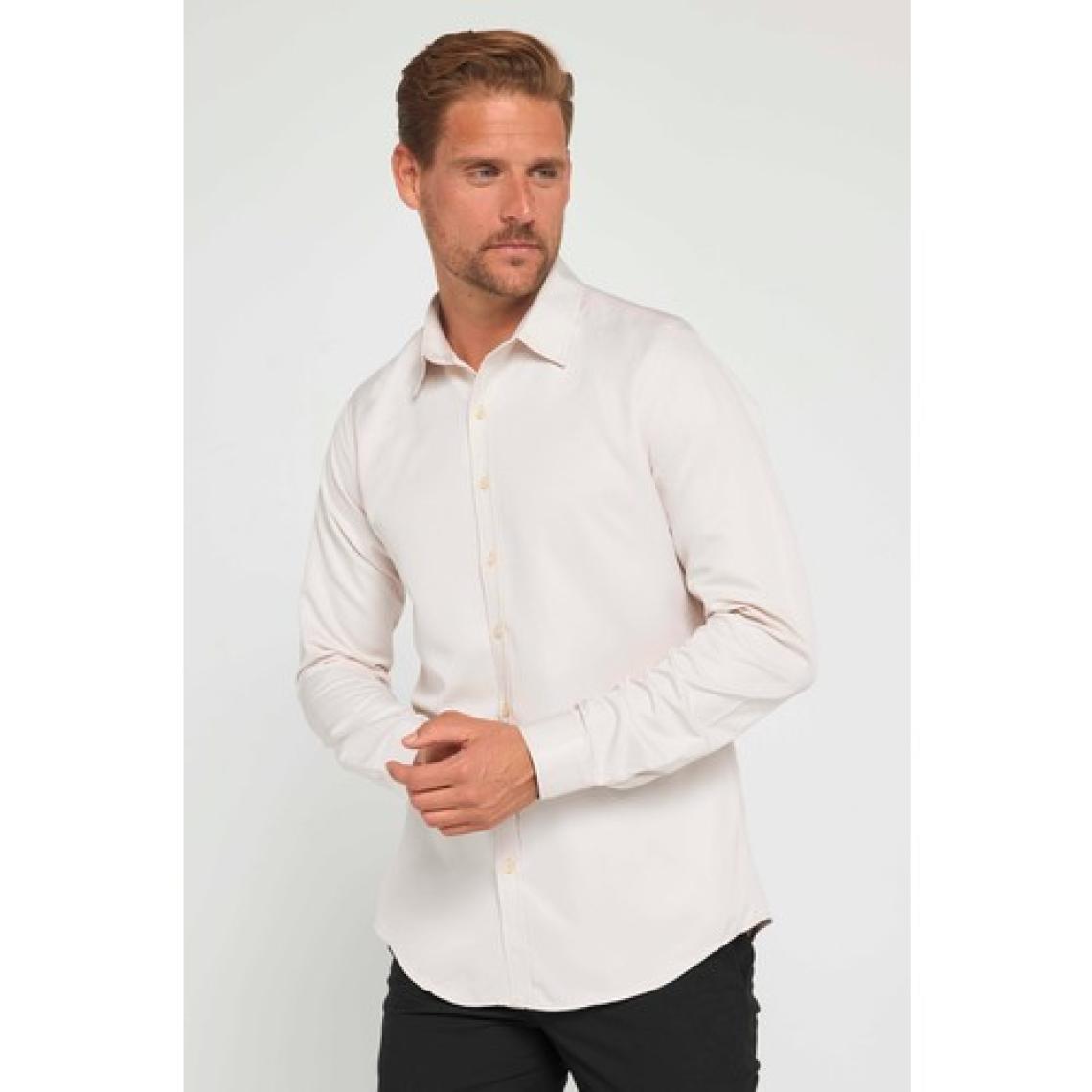 Tudors Slim Fit Uzun Kollu Kolay Ütü Teri Emen Nefes Alan Doku Kravatlık Dört Mevsim Taş Renk Erkek Gömlek