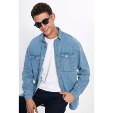 Tudors Oversıze Denim Çift Cep Kapaklı Çıtçıtlı Erkek Kot Gömlek