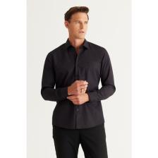 AC&Co / Altınyıldız Classics Erkek Siyah Ütülemesi Kolay Slim Fit Dar Kesim Klasik Yaka Pamuklu Gömlek