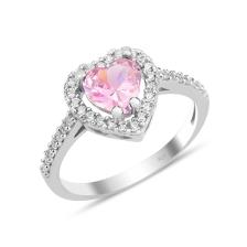 Söğütlü Silver Gümüş Rodyumlu Pembe Taşlı Pırlanta Montürlü Kalp Modeli Yüzük