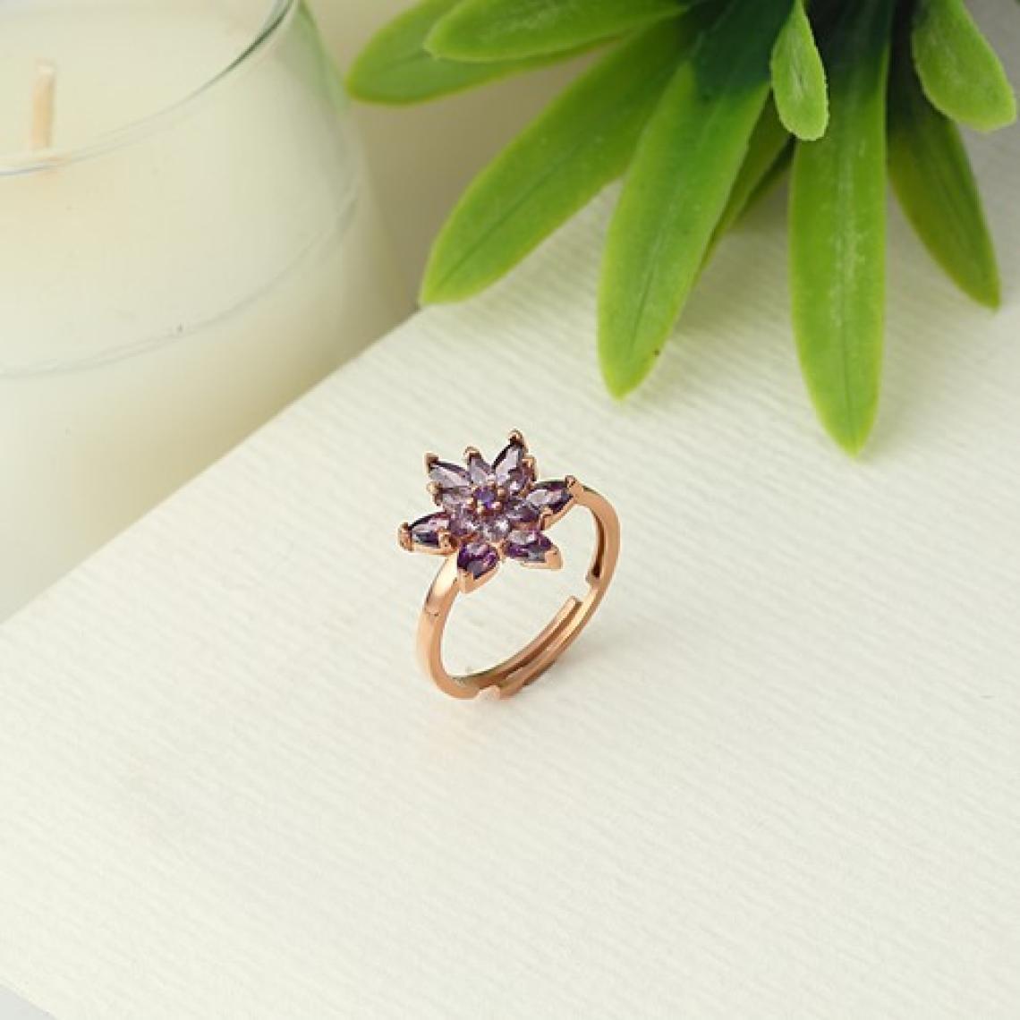 Zanaat Silver 925 Ayar Gümüş Ametist Taşlı Çift Katman Nilüfer Çiçeği Ayarlanır Yüzük