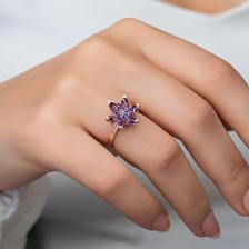 925 Ayar Gümüş Ayarlanabilir Mor Taşlı Lotus Çiçeği Yüzük