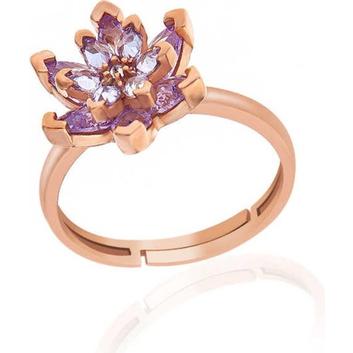 925 Gümüş Gümüş Rose Lila Taşlı Lotus Çiçeği Kadın Yüzük