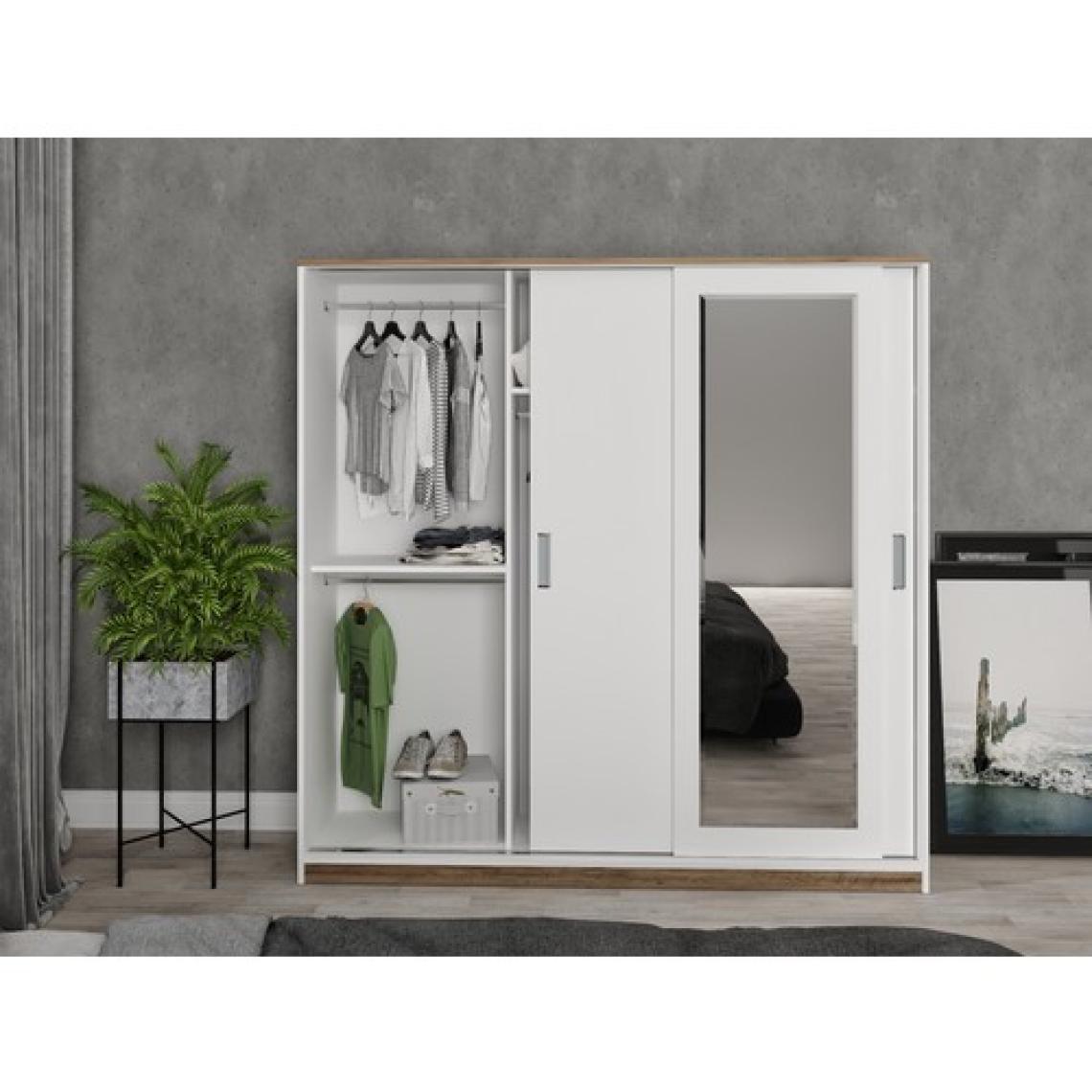 Kzn 3 Kapaklı Sürgülü Aynalı Gardırop Elbise Dolabı - %100 Mdf