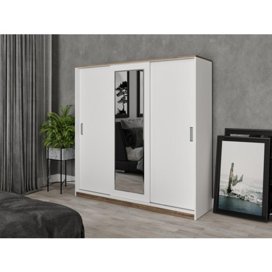 Kzn 3 Kapaklı Sürgülü Aynalı Gardırop Elbise Dolabı - %100 Mdf