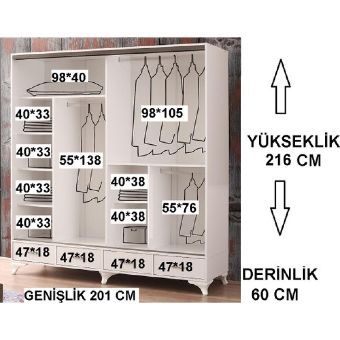 Beenal Mars Sürgülü Kapaklı Şifonyerli Gardırop 200 cm