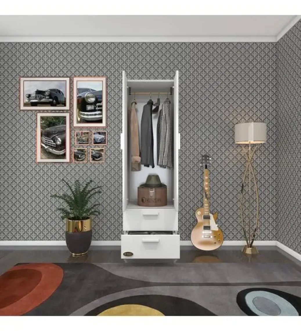 Kenzlife gardırop 2 kapaklı kapılı 2 çekmeceli kamelya 168*50*42 byz ayaklı gardolap dolap