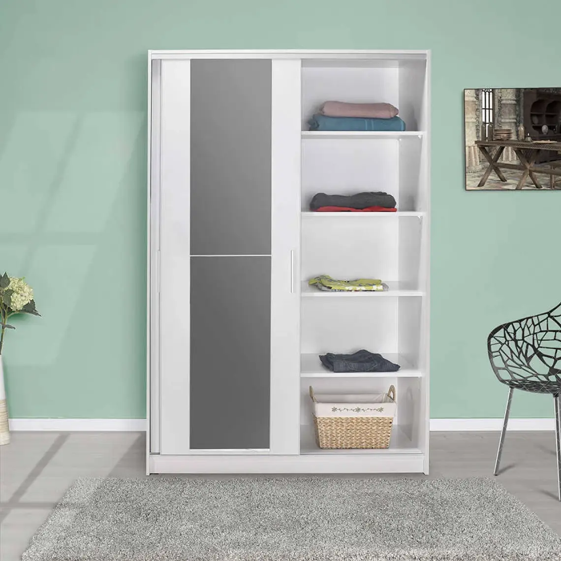 adore mobilya Sürgü Kapılı Aynalı Gardırop - Beyaz