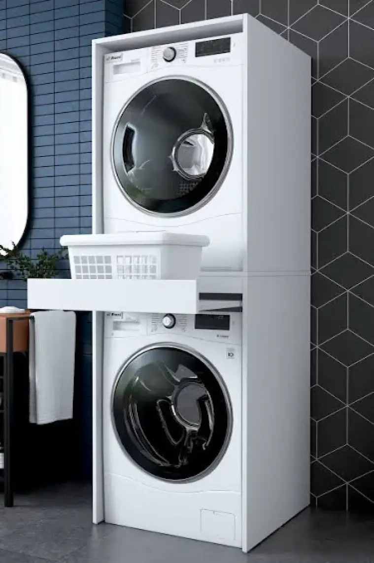 Rani KD113 Çamaşır ve Kurutma Makinesi Dolabı Çekmeceli Banyo Dolabı Beyaz