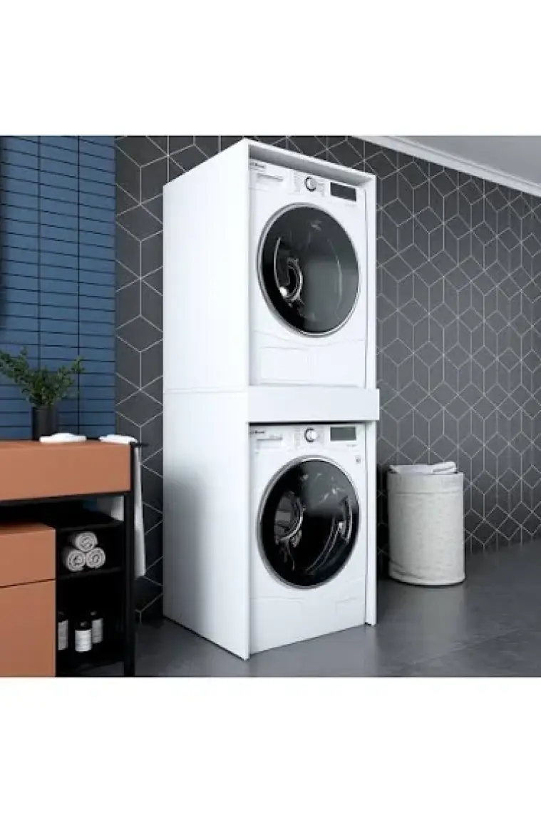 Rani KD113 Çamaşır ve Kurutma Makinesi Dolabı Çekmeceli Banyo Dolabı Beyaz
