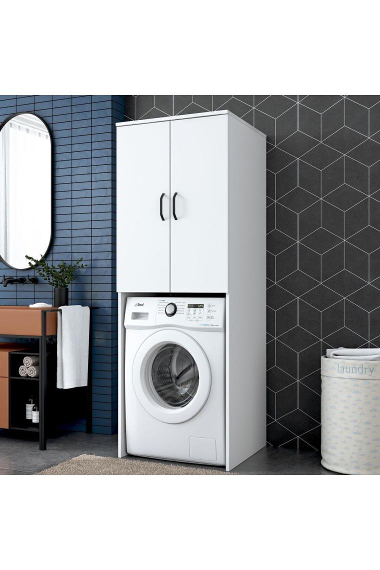 Rani KD110 Çamaşır Makinesi Dolabı 2 Kapaklı 2 Raflı Banyo Dolabı Beyaz