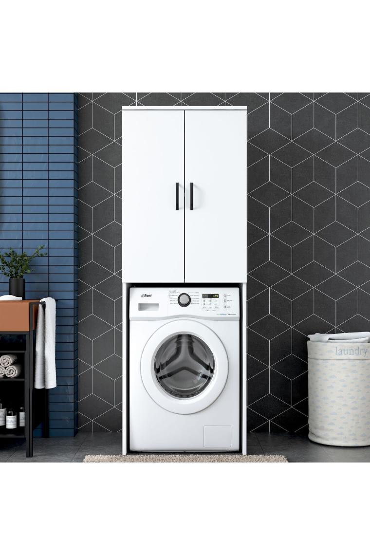 Rani KD110 Çamaşır Makinesi Dolabı 2 Kapaklı 2 Raflı Banyo Dolabı Beyaz