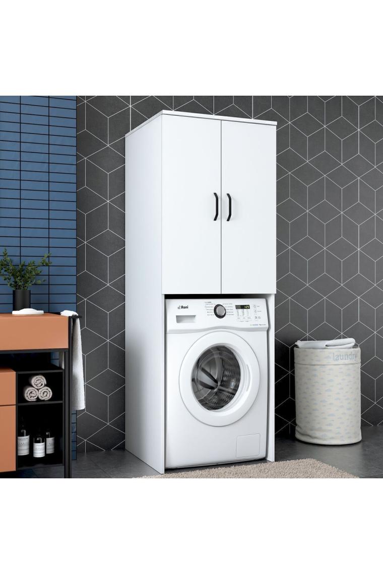 Rani KD110 Çamaşır Makinesi Dolabı 2 Kapaklı 2 Raflı Banyo Dolabı Beyaz