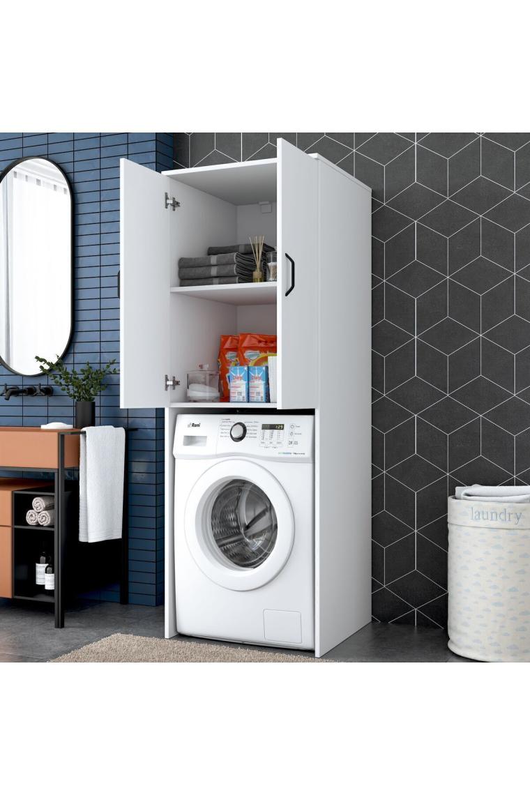 Rani KD110 Çamaşır Makinesi Dolabı 2 Kapaklı 2 Raflı Banyo Dolabı Beyaz