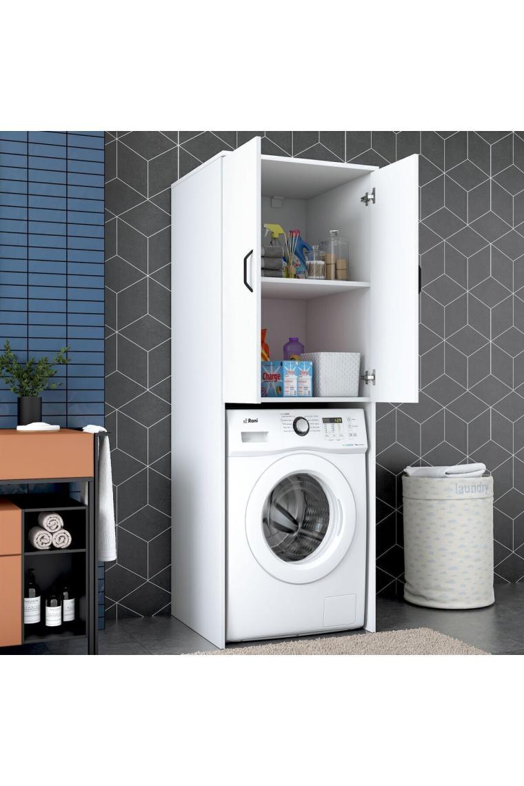 Rani KD110 Çamaşır Makinesi Dolabı 2 Kapaklı 2 Raflı Banyo Dolabı Beyaz