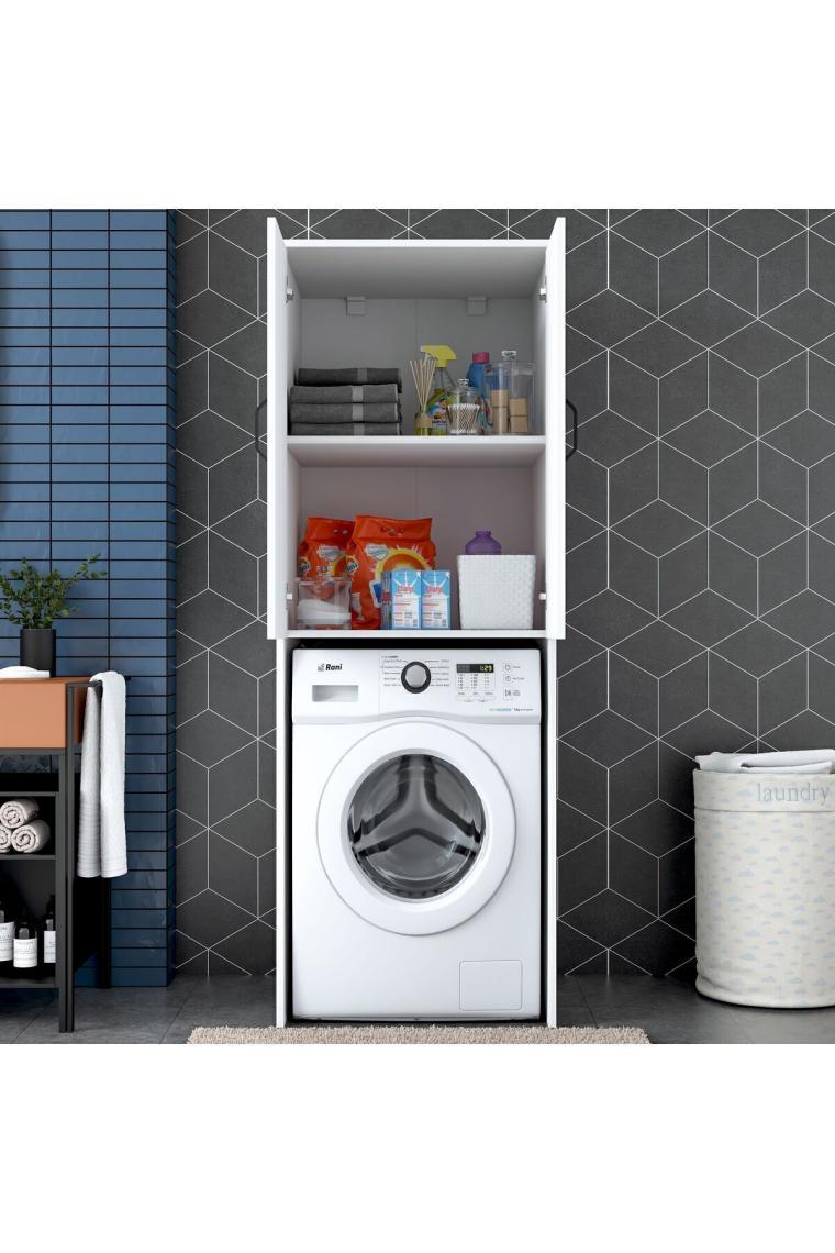 Rani KD110 Çamaşır Makinesi Dolabı 2 Kapaklı 2 Raflı Banyo Dolabı Beyaz