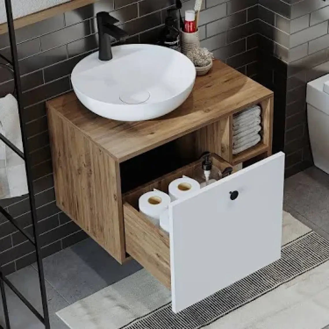Banyo Dolabı Mat Mdf 110 x 35 cm Banyo Boy Dolabı