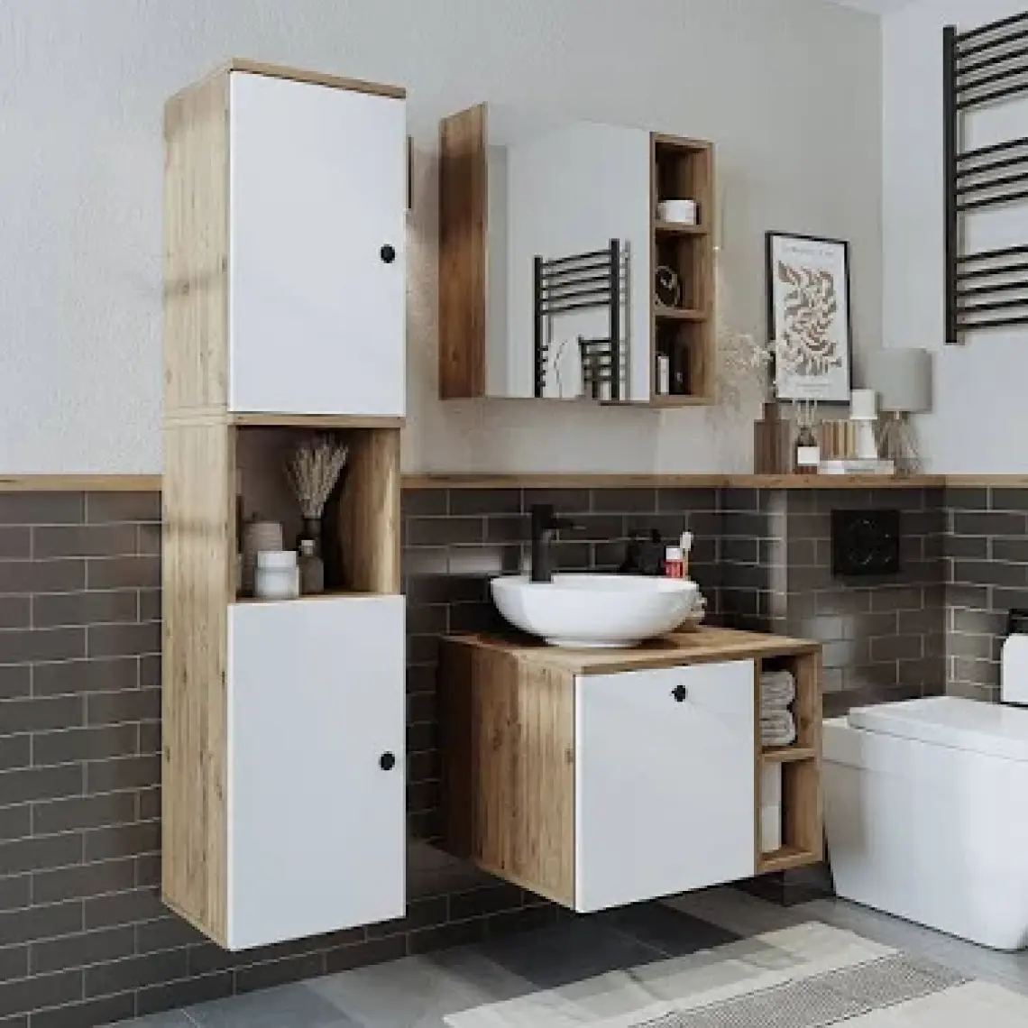 Banyo Dolabı Mat Mdf 110 x 35 cm Banyo Boy Dolabı