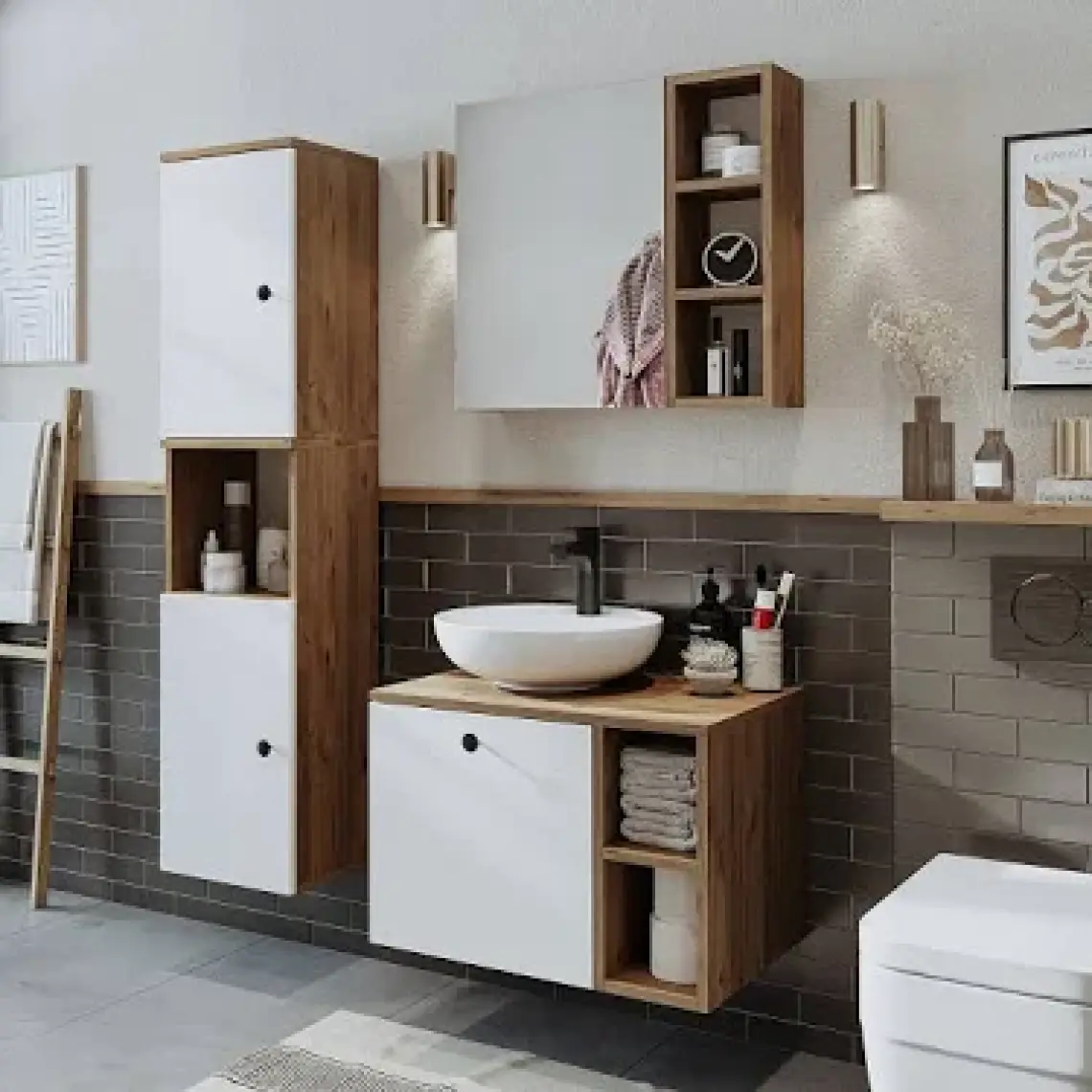 Banyo Dolabı Mat Mdf 110 x 35 cm Banyo Boy Dolabı