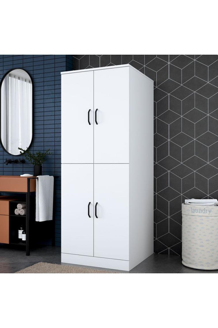 Rani KD109 Çamaşır Makinesi Dolabı 4 Kapaklı 2 Raflı Banyo Dolabı Beyaz