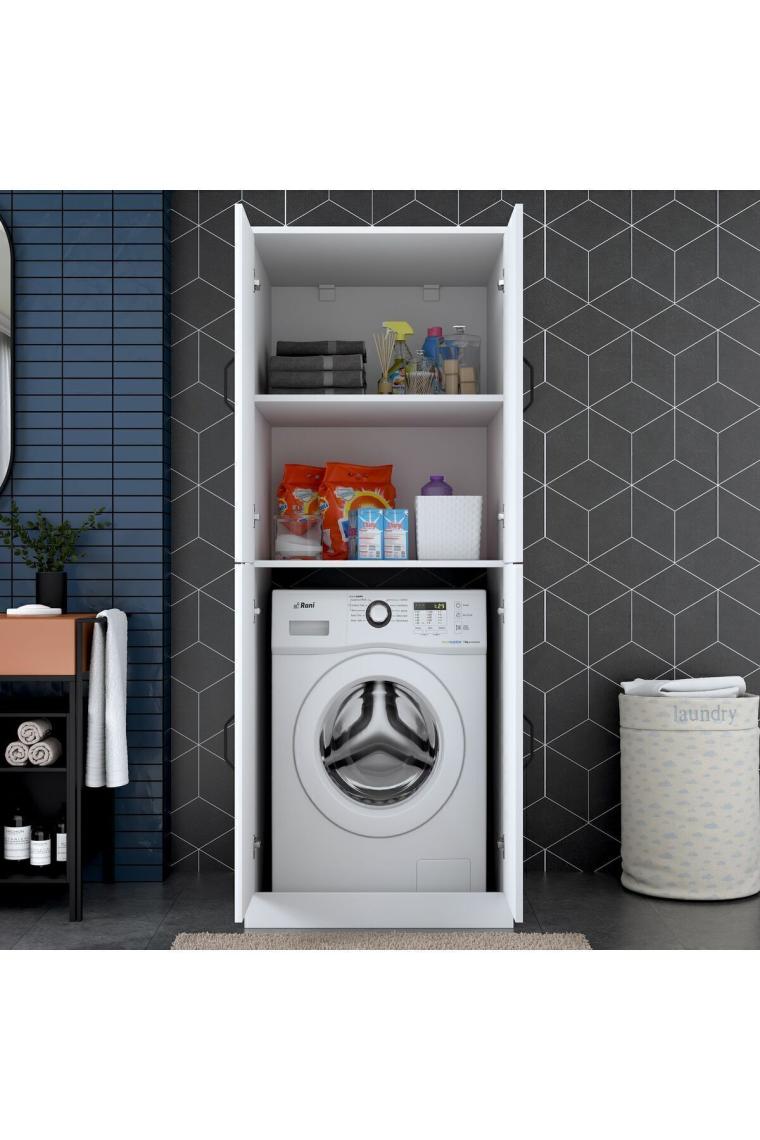 Rani KD109 Çamaşır Makinesi Dolabı 4 Kapaklı 2 Raflı Banyo Dolabı Beyaz