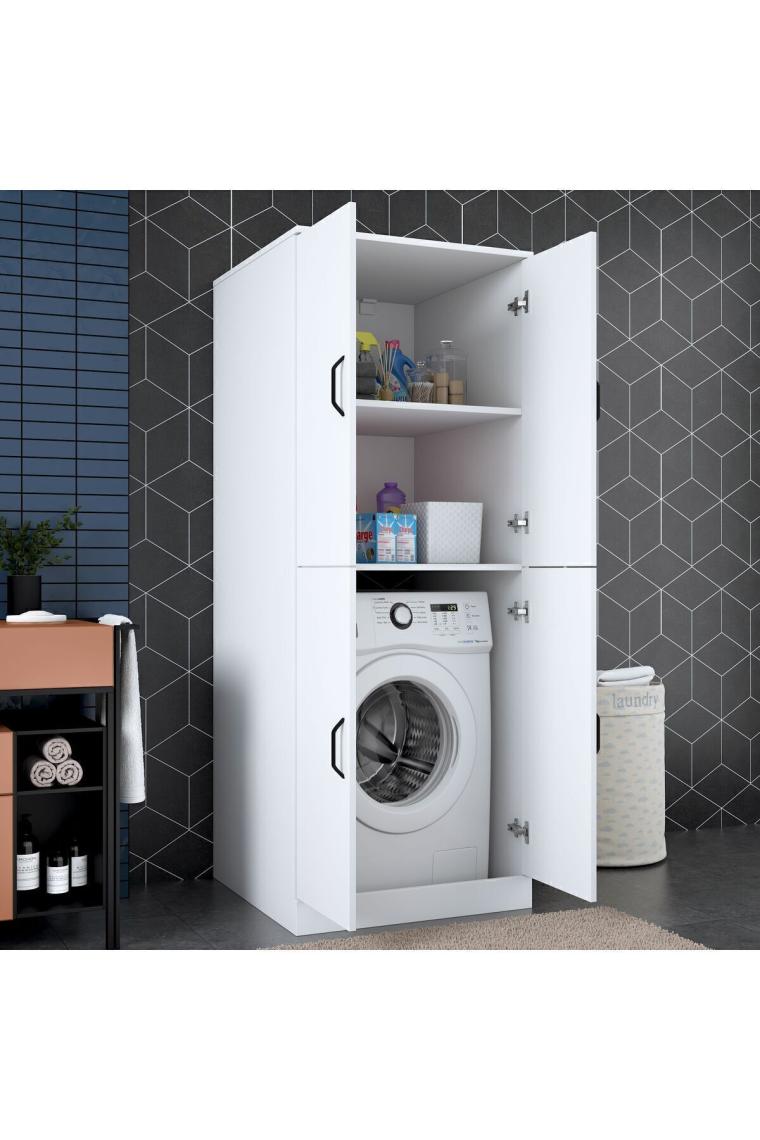 Rani KD109 Çamaşır Makinesi Dolabı 4 Kapaklı 2 Raflı Banyo Dolabı Beyaz