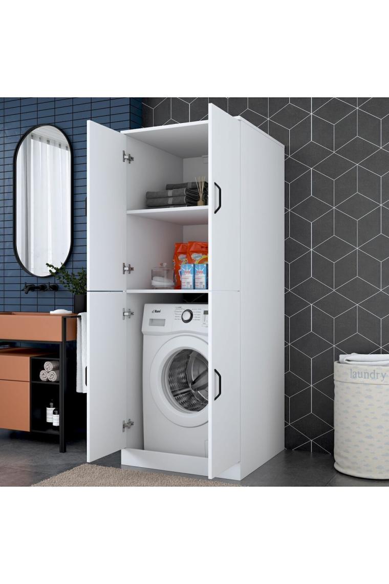 Rani KD109 Çamaşır Makinesi Dolabı 4 Kapaklı 2 Raflı Banyo Dolabı Beyaz