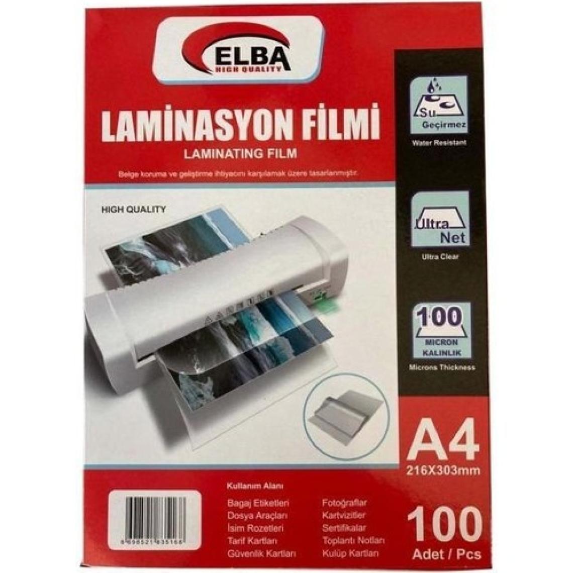Elba Laminasyon Filmi A4 100 Mıc 100 Lü 216X303   100'LÜ Paket / Elba