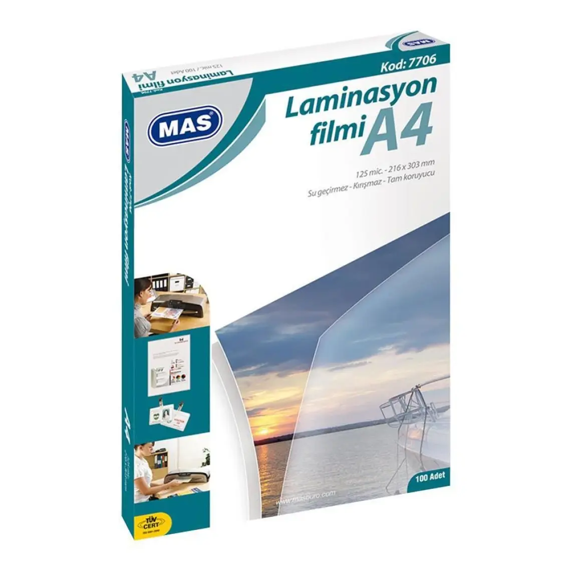 Mas 7706 Laminasyon Filmi 125 Mic A4 100'lü