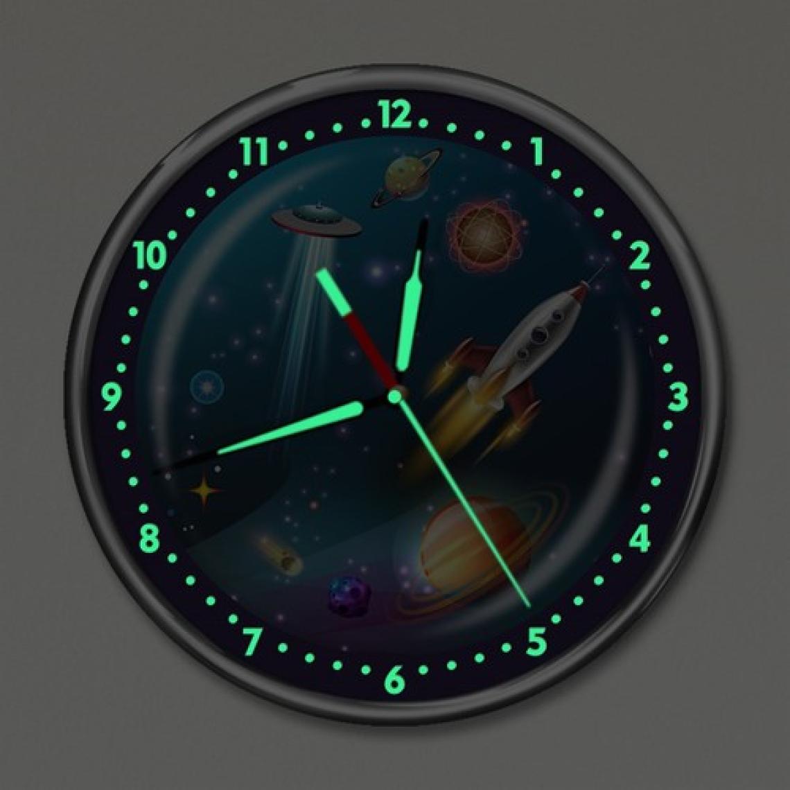 Dekor Loft Dekor Loft Premium Gece Parlayan Uzay ve Ufo Çocuk Odası Duvar Saati