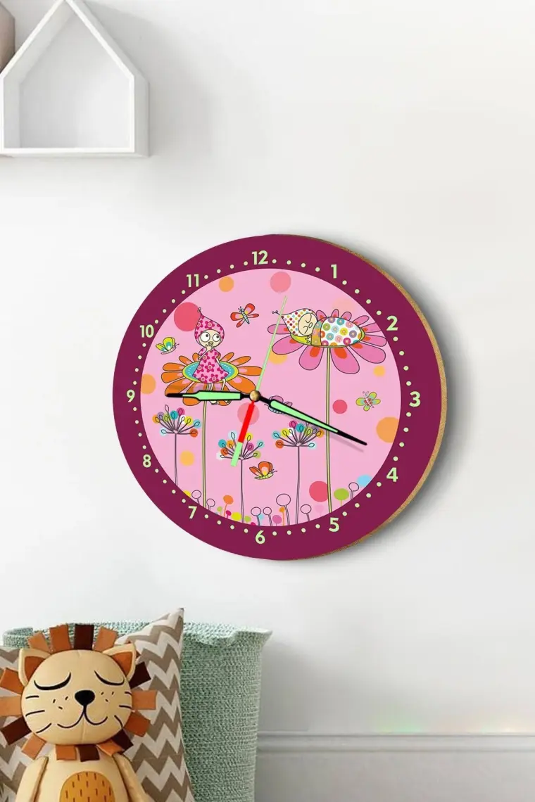 Dekor Loft Fosforlu Gece Parlayan Çocuk Odası Duvar Saati Ceren Bebek