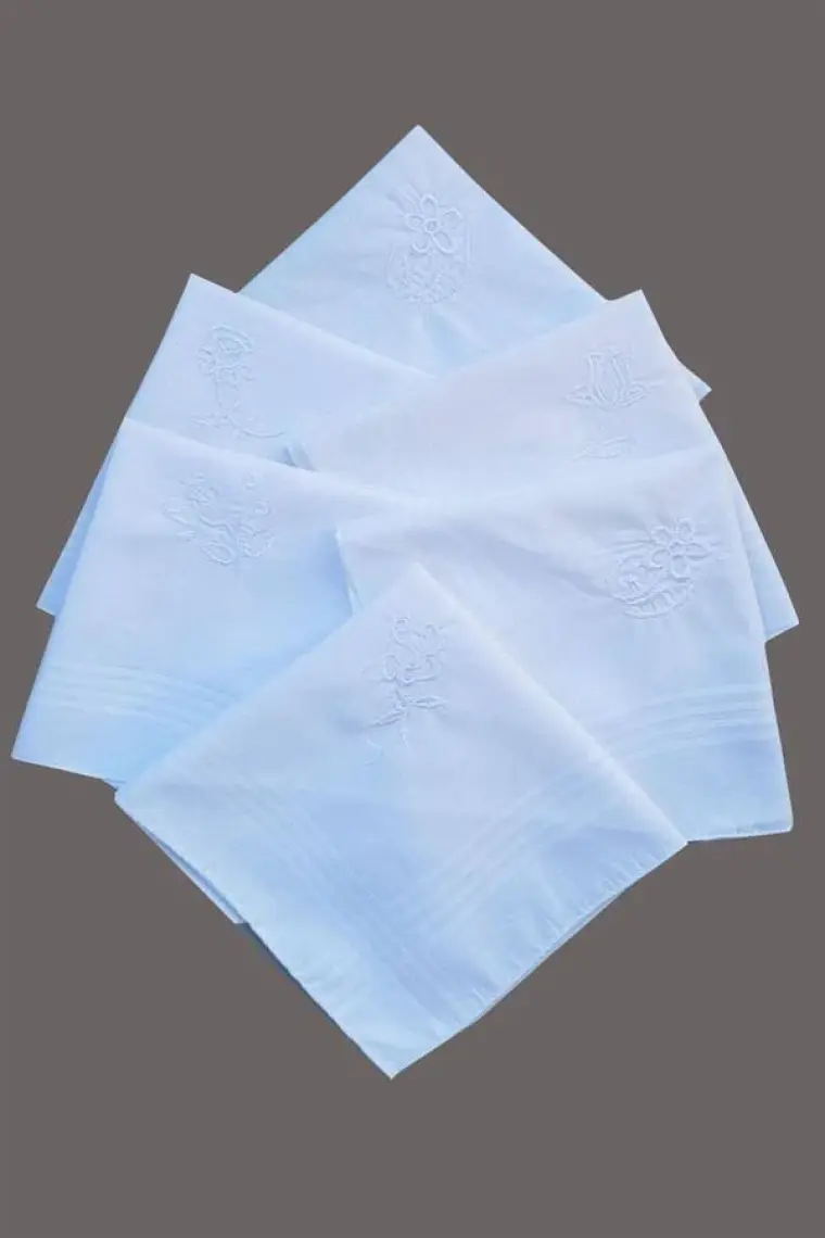 Çiçek Işlemeli 6 Lı Bayan Beyaz Mendili 28X28 cm %100 Pamuk