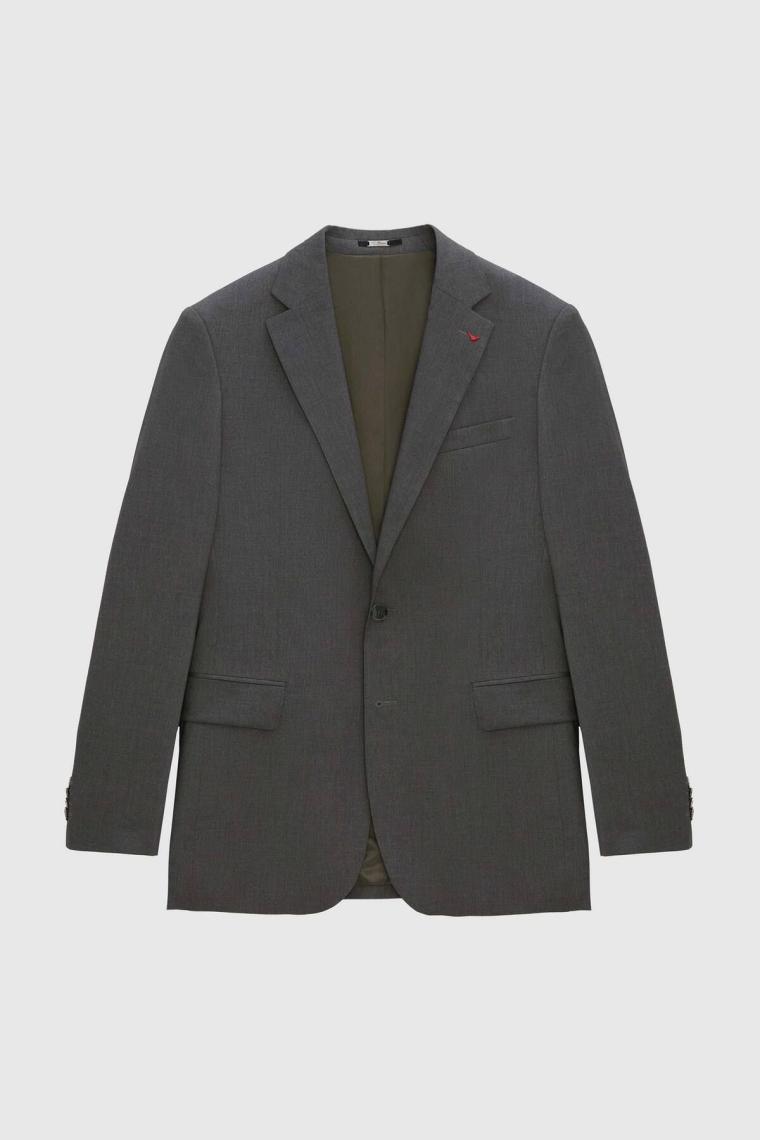 Slim Fit Gri Düz Mono Yaka Çift Yırtmaçlı Astarlı Takim Elbise 4HF05ORT01577