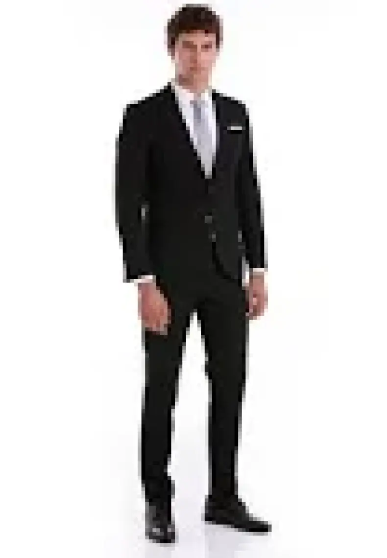 Hatemoğlu Siyah Slim Fit Mono Yaka Desenli Klasik Takım Elbise