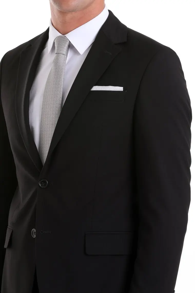 Hatemoğlu Siyah Slim Fit Mono Yaka Desenli Klasik Takım Elbise