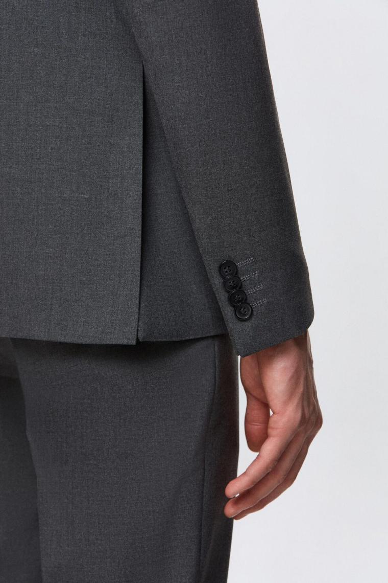 Slim Fit Gri Düz Mono Yaka Çift Yırtmaçlı Astarlı Takim Elbise 4HF05ORT01577