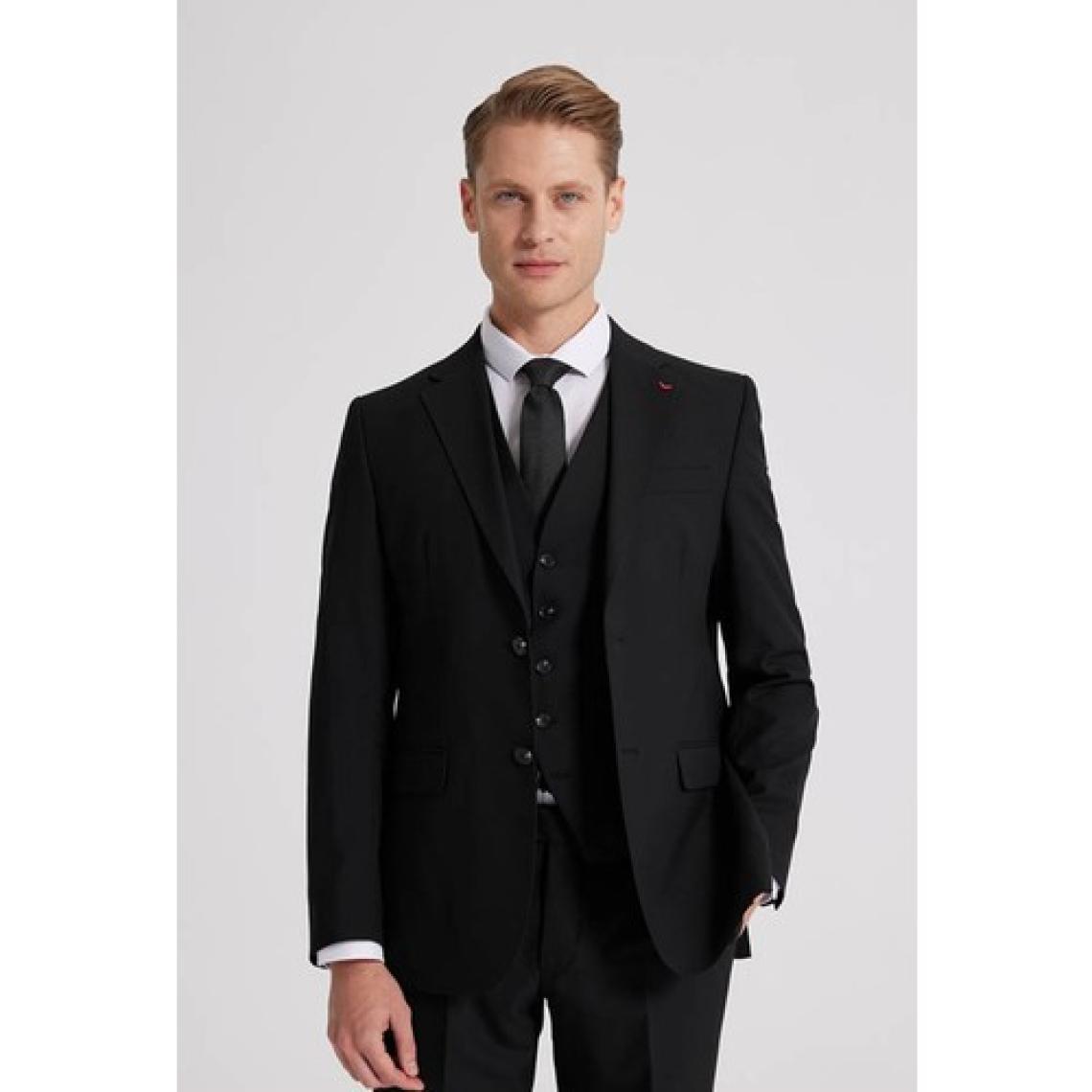Slim Fit Siyah Mono Yaka Tek Yırtmaçlı Astarlı Takim Elbise Yelekli 4HFY5ORT01599