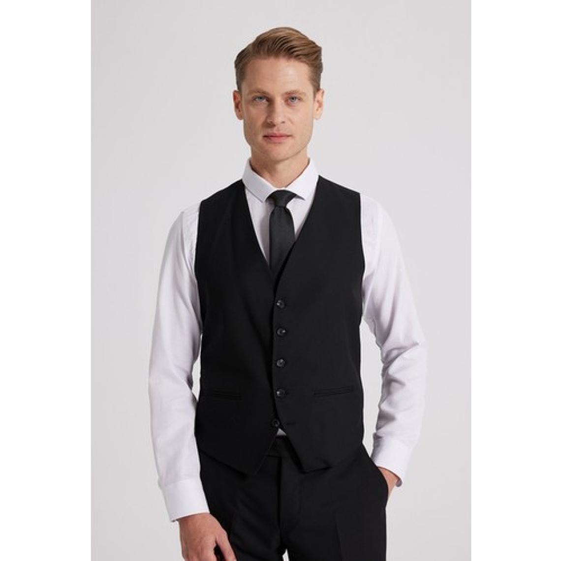 Slim Fit Siyah Mono Yaka Tek Yırtmaçlı Astarlı Takim Elbise Yelekli 4HFY5ORT01599